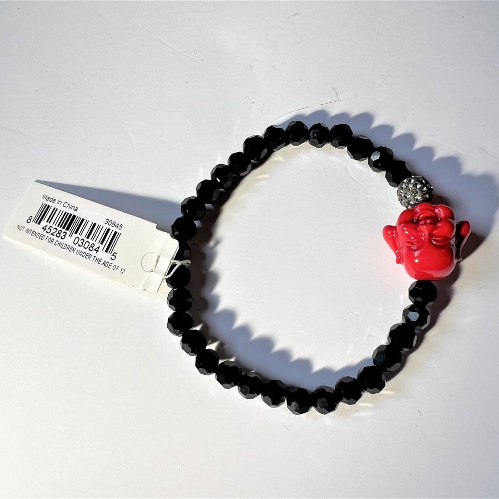 NWT Alexa's Angels Laughing Buddha w/Faceted Black Beads Stretch Bracelet - Picture 2 of 8
